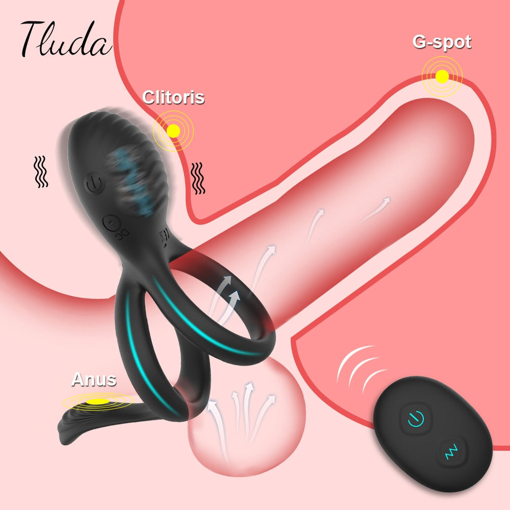Wireless Couple Ring Sex Toys for Mens Penis Cock Vibrator Ring Cockring Retardant Ejaculation Delay Remote Control - buysextoyth
