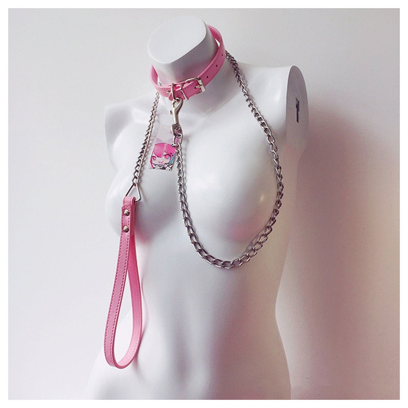 Women Lovely Sailor Moon Leather Collar Lead Chain Bondage Restraints Adult Game BDSM Collars Sex Toys Sex Game Accessories Set - buysextoyth