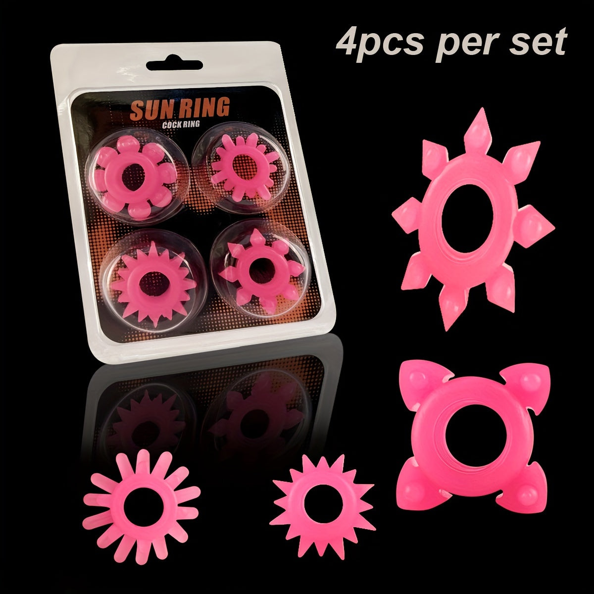 4pcs Men's Glow In The Dark Soft Grain Decor Penis Rings. High Elasticity Easy To Clean Masturbating Toys For Couple's Flirting. Men's Gay's Pleasure - buysextoyth