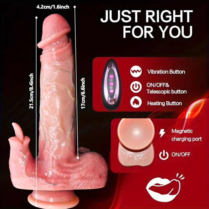 8.4 Inch Premium Silicone Dildo: 5-in-1 Thrusting. Remote Control. 10 Vibration & 10 Telescopic Modes. G-Spot & Anal Stimulation. Wireless with RFID. USB Charging. Suitable for Both Men & Women - buysextoyth