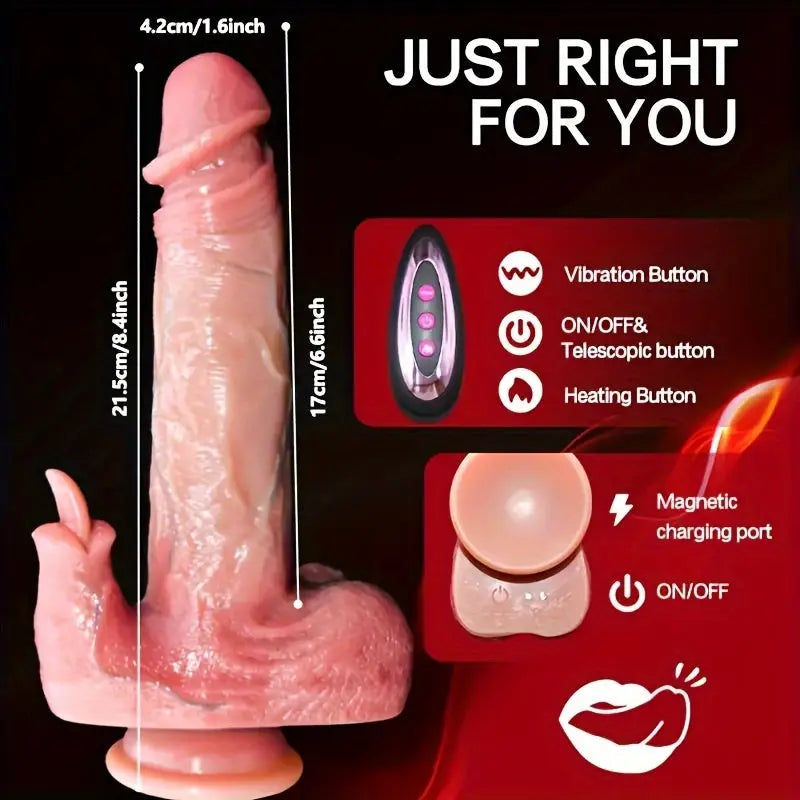 8.4 Inch Premium Silicone Dildo: 5-in-1 Thrusting. Remote Control. 10 Vibration & 10 Telescopic Modes. G-Spot & Anal Stimulation. Wireless with RFID. USB Charging. Suitable for Both Men & Women - buysextoyth