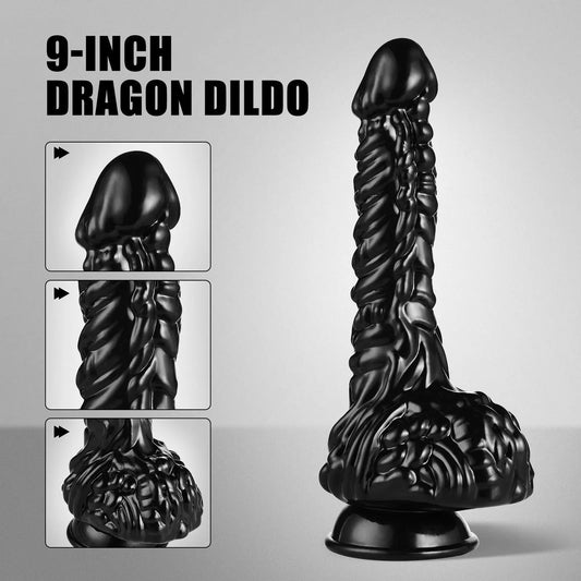 Dragon Design TPE Penis. 9-Inch Solid Color Uncharged Male Dildo for Masturbation. Hand Washable Male Erotic Accessory - buysextoyth