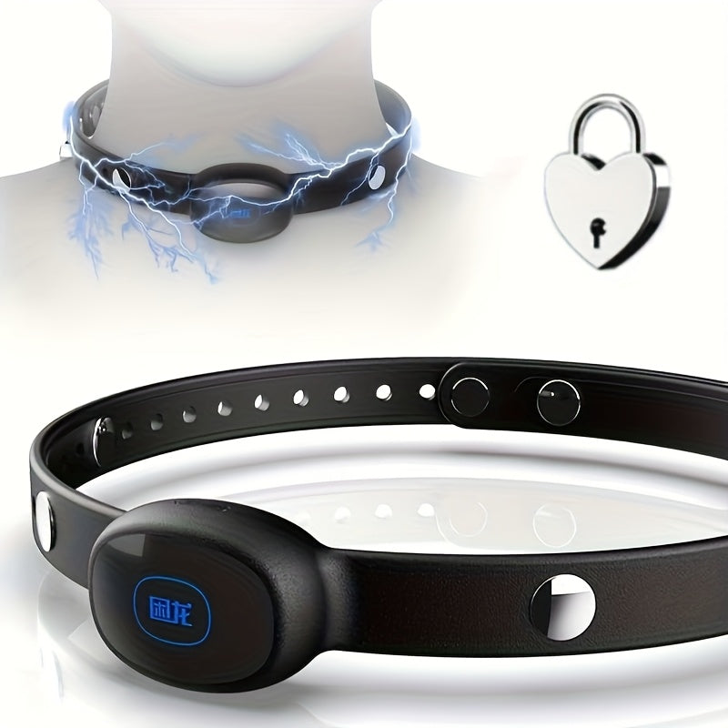 Bondage Device Electric Shock Neck Collar with Lock BDSM Electric Shock Neck Collar for Male Female. Silicone Adjustable Collar E-stim Bondage Device with Lock SM Restraints Role Play Adult Sex Toys for Men Women Couples - buysextoyth