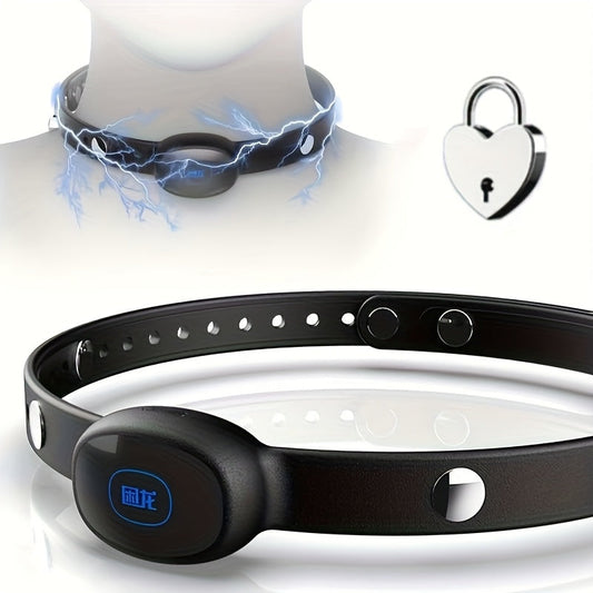 Bondage Device Electric Shock Neck Collar with Lock BDSM Electric Shock Neck Collar for Male Female. Silicone Adjustable Collar E-stim Bondage Device with Lock SM Restraints Role Play Adult Sex Toys for Men Women Couples - buysextoyth