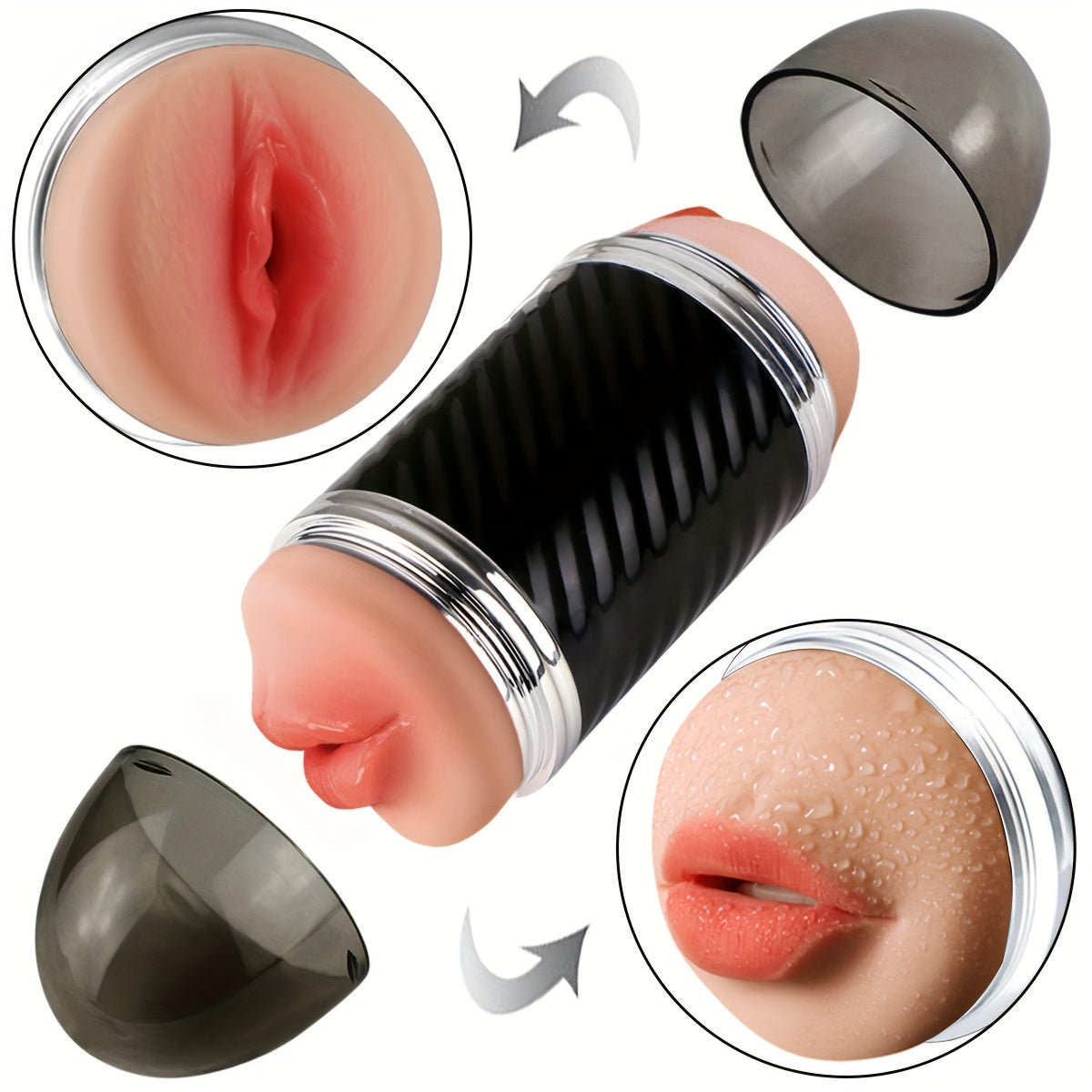 2 In1 Male Masturbators With Vibration Modes Stimulator Double-Side Pocket Pussy Toy Realistic Texture Male Masturbation Cup Silicone Hand Free Stroker Sex Toy - buysextoyth