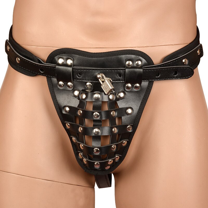 Chastity Pant PU Leather Chastity Device Sexy Underwear Lock Adult Erotic Penis Cage Cock Rings Bondage Sex Toys for Men Luxury - buysextoyth