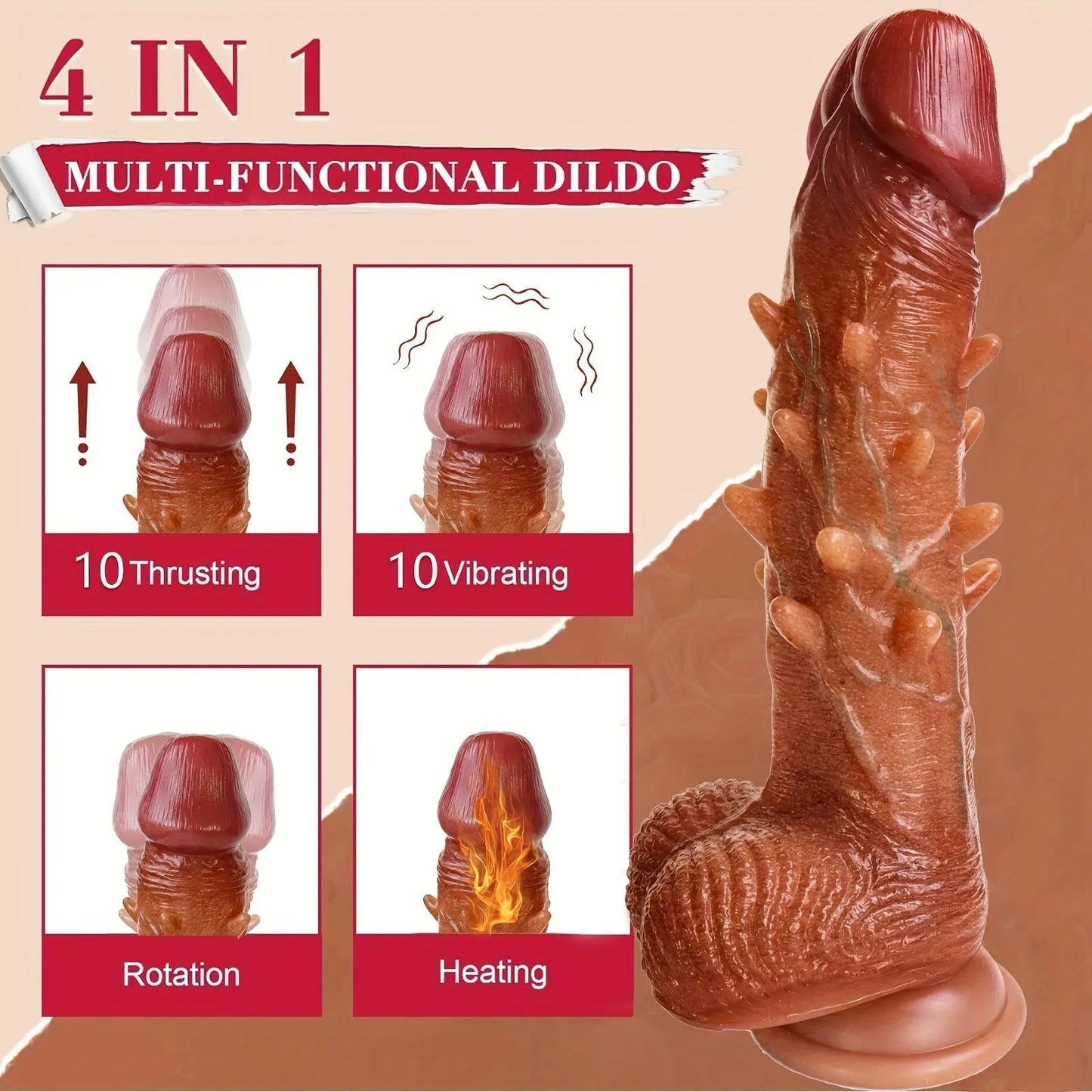 Adjustable Rotation Dildo: 9.1 Vibration Realistic G-Spot Anal Stimulation. 360° Rotation. Remote Control.. Latex. Battery Powered. 1200mAh Li-ion Battery. Liquid Silicone - buysextoyth