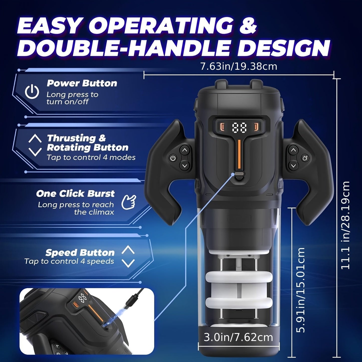 Automatic Male Masturbator Sex Toys. Unique Male Sex Toys With 4 Thrusting & Rotating Modes For 4 Speeds. Male Stroker With Handles & Digital Display & One-Click Burst For Men. Sergeant Major - buysextoyth