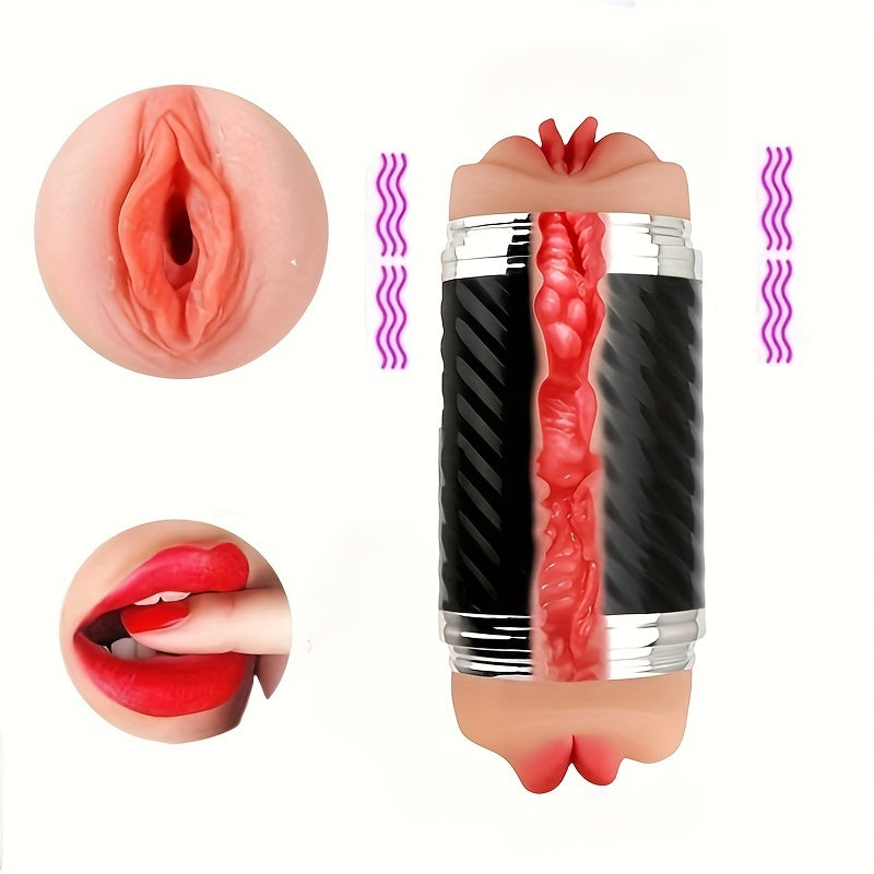 2 In1 Male Masturbators With Vibration Modes Stimulator Double-Side Pocket Pussy Toy Realistic Texture Male Masturbation Cup Silicone Hand Free Stroker Sex Toy - buysextoyth