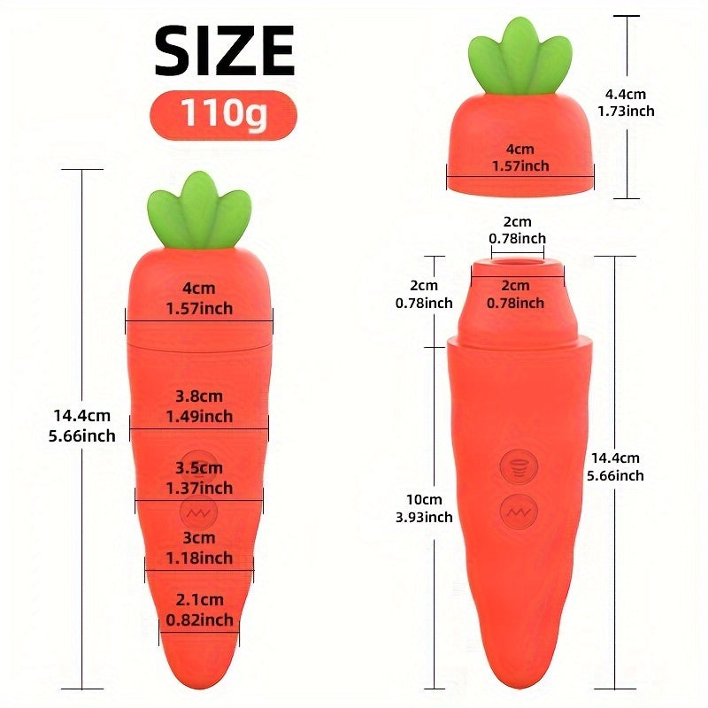 Fairykiss Carrot-Shaped Female Vibrator With 10 Vibration & Sucking Modes. Rechargeable Lithium Battery. Waterproof Silicone Clitoris And G-Spot Stimulator With Suction Cup For Hands-Free Play - buysextoyth