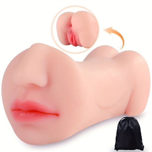 3 In 1 Pocket Pussy Male Masturbator. Double-Ended Stroker With Vagina Anus & Mouth. 3D Realistic Textured Deepthroat Blowjob Toy For Men Masturbation. Male Sex Toys With Storage Bag - buysextoyth