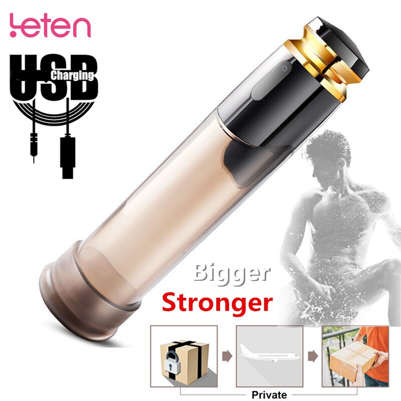 Leten Electric Penis Pump USB Rechargeable Auto Penis Enlargement Vacuum Pump Erection Penis Extender Male Masturbator Sex Toys - buysextoyth